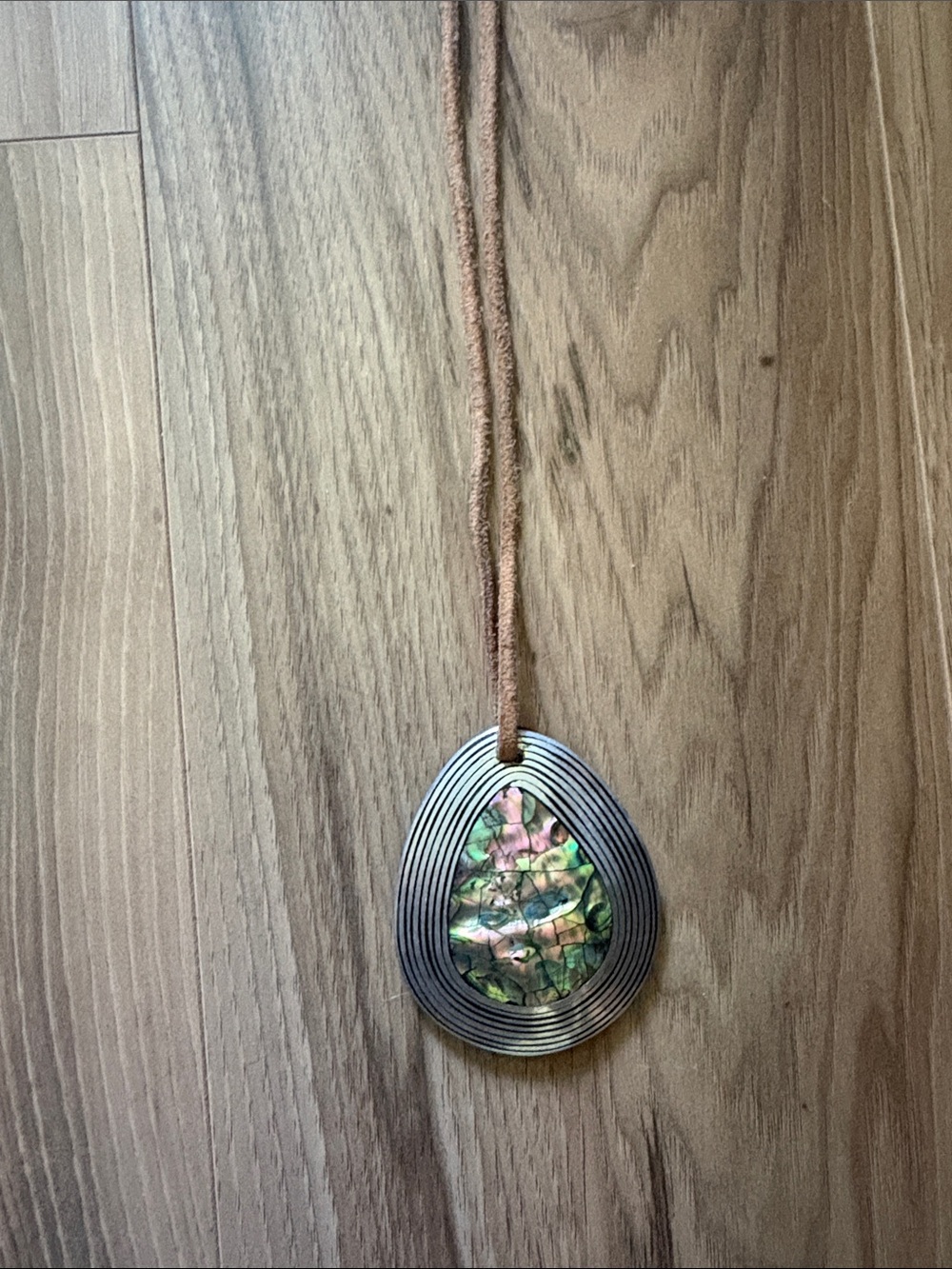 Handcrafted Abalone Pendant Necklace - Iridescent Green and Pink